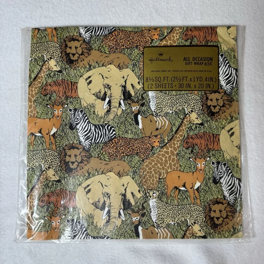 Vintage Gift Wrap Lot of 5 Packs Retro Paisley Cats Safari Animals Floral Heart